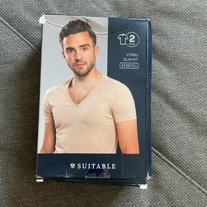 Men's Beige V-Neck Slim-Fit Tee - 2 Pack
